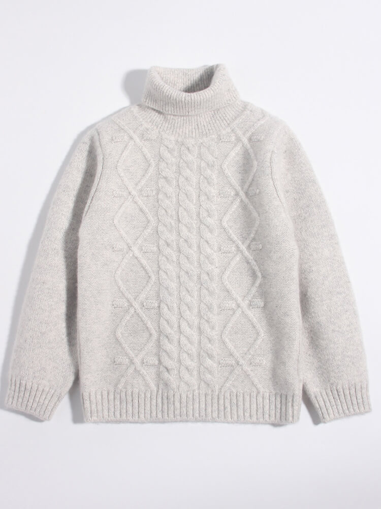 Kids Cable Knit Cashmere Turtleneck Sweater Warm Winter Pullover